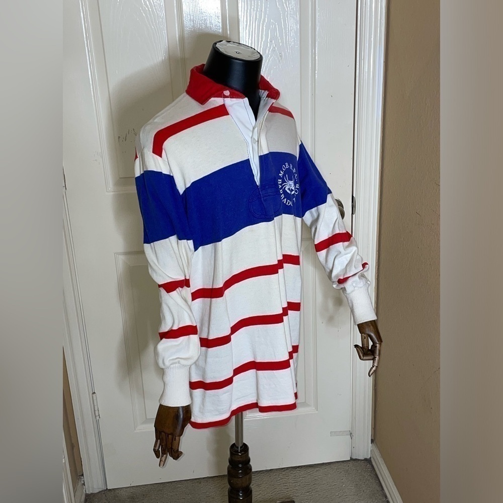 Rare Vintage Maxmore Floral Stripe Rugby Long sleeve Shirt 80s Size 46 - Picture 6 of 12